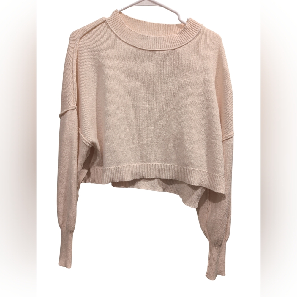 Merokeety Women's Creamish Pink Cropped Sweater - Picture 2 of 8